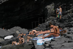 Sun-bathing at Byron's grotto